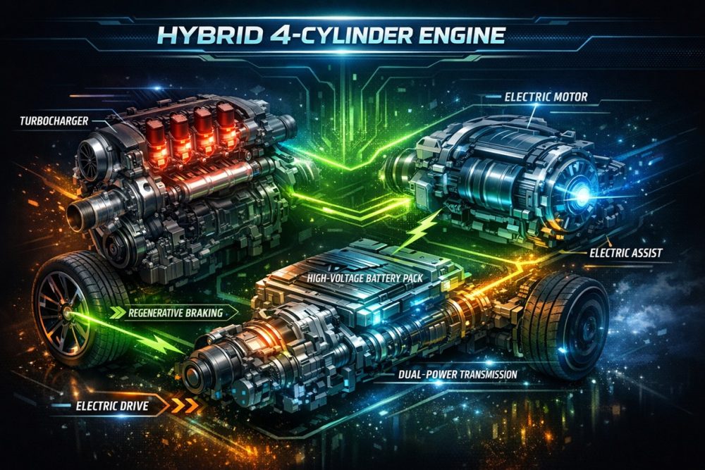 four cylinders hybrid engine